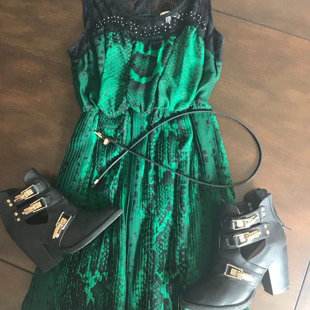 Lace and snake skin print dress